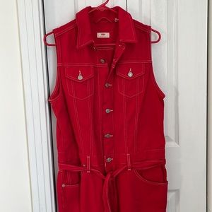 Levi’s red denim jumpsuit.